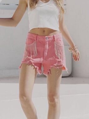 Blue B Collection Rhinestone Fringe Shorts